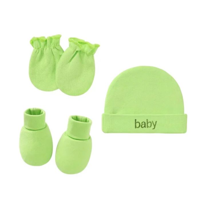 Autumn 5Pcs Set Newborn Baby Cotton Warm Beanie Hat and Mittens Set Solid Candy Color Stretchy Infant Warm Cap Gloves Foot cover