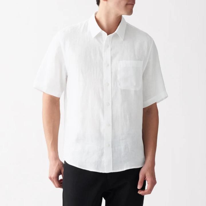 Men 's Linen Short Sleeve White Shirts Casual