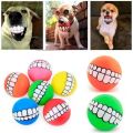 Pet Dog Squeaky Ball Play Toy Funny Smile Teeth Face Design Dog Toys for Small Medium Large Cleaning Tooth Dogs Cat Puppy Outdoor Balls Fetching Training Molar Bite Chew Squeak Sound Interactive Silicon Rubber PVC Tool Supplies. 