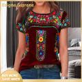 Enigma- Women T-shirt Quick Drying Vintage Boho Ethnic Floral Print Tee Shirt. 