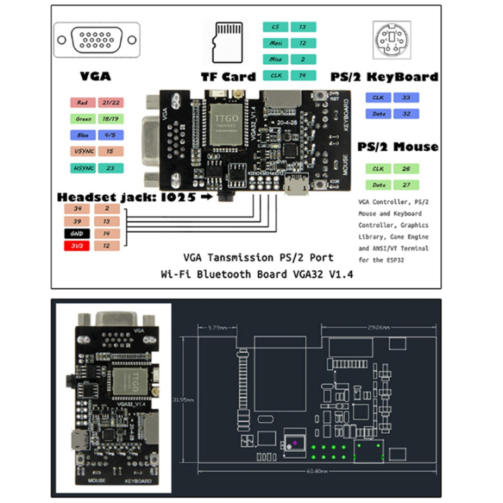 1 Piece VGA32 VGA ESP32 PSRAM Module V1.4 Controller PS/2 Mouse ...