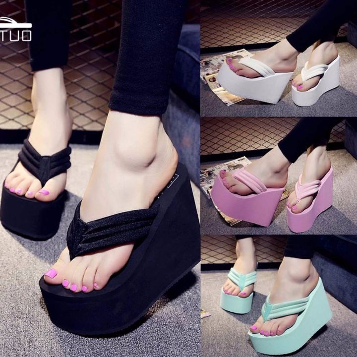 【BestGO】Summer Women's High Heels Flip Flops Beach Casual Slippers Wedge  Platform Antiskid Beach Shoes Wedge Platform Flip Flops | Daraz.lk