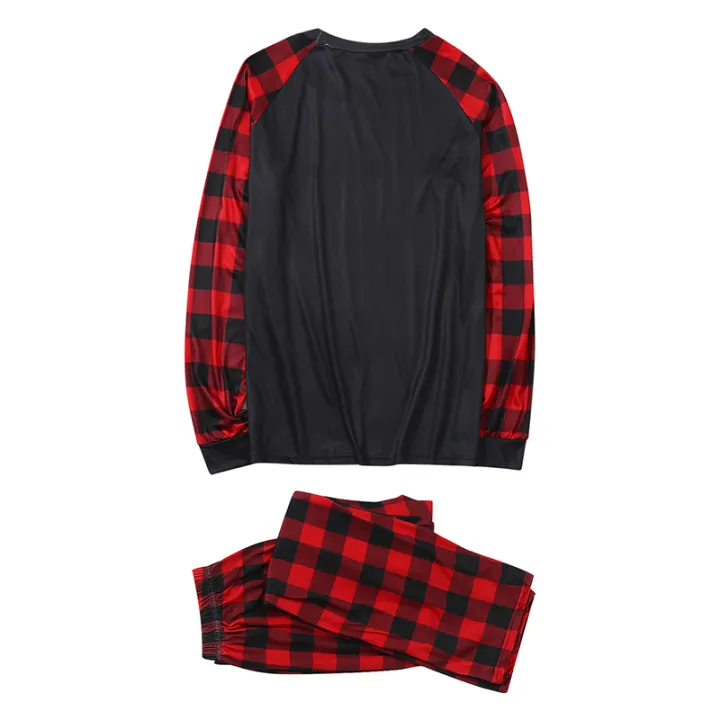 bellylady%202%20Pcs/set%20Parent-ld%20%20Outfit%20Christmas%20Deer%20Alphabet%20Printed%20Plaid%20Pattern%20Long-sleeved%20Pajamas%20Set%20color%20-%20Image%204