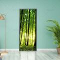 Natural Style Door Green Deep Forest Waterfall Scene Poster Vinyl PVC Waterproof Scratch Resistant Self-adhesive Door Sticker. 