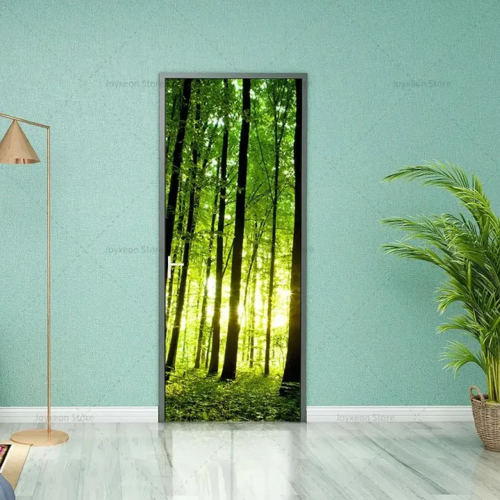 Natural%20Style%20Door%20Green%20Deep%20Forest%20Waterfall%20Scene%20Poster%20Vinyl%20PVC%20Waterproof%20Scratch%20Resistant%20Self-adhesive%20Door%20Sticker%20-%20Image%202