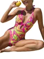 Women One-piece Halterneck Bikini Swimsuit Printed Padded Hollow Sleeveless Backless Bodysuit Attractive Beachwear. 