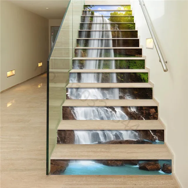 【Folio & Light】6pcs/13pcs Waterfall Scenery Stair Stickers Stairs Decor ...