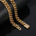 LibiPortable Miami Cuban Link Chain 18K Gold Plated 12mm Solid Stainless Steel Necklace with CZ Diamond Clasp Hip Hop Jewelry for Men Women. 