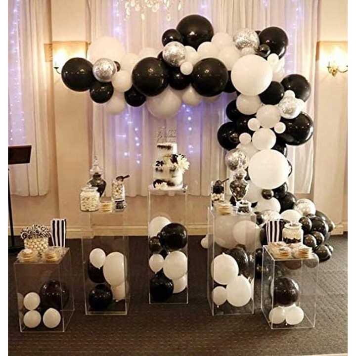 50 Pcs Black Silver White Balloon Garland Arch Accessories, for Black Theme Party Decoration, Weddings, Baby Shower, Birthday Graduation Party Supplies  or Arch Décor - Helium Quality