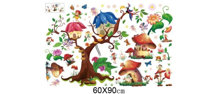 Tree%20House%20cartoon%20animals%20tree%20bridge%20baby%20children%20bedroom%20room%20wall%20decoration%20wall%20stickers%20removable%20kids%20nursery%20decal%20sticker%20-%20Image%203