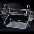 Dish Rack Cup Plate Drainer Strainer Stainless Steel Kitchen Drainer with Glass Holder - Silver. 