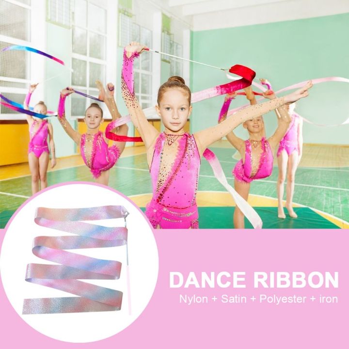 MI LI Rhythmic Art Gymnastics Rainbow Stick Flashing Star Kids Training Tool Gym Ribbons Twirling Rod Ballet Streamer Dance Ribbon