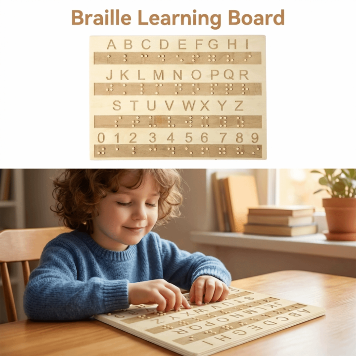 Braille Teaching Aid Tool Wooden Braille Alphabet Board Efficient ...