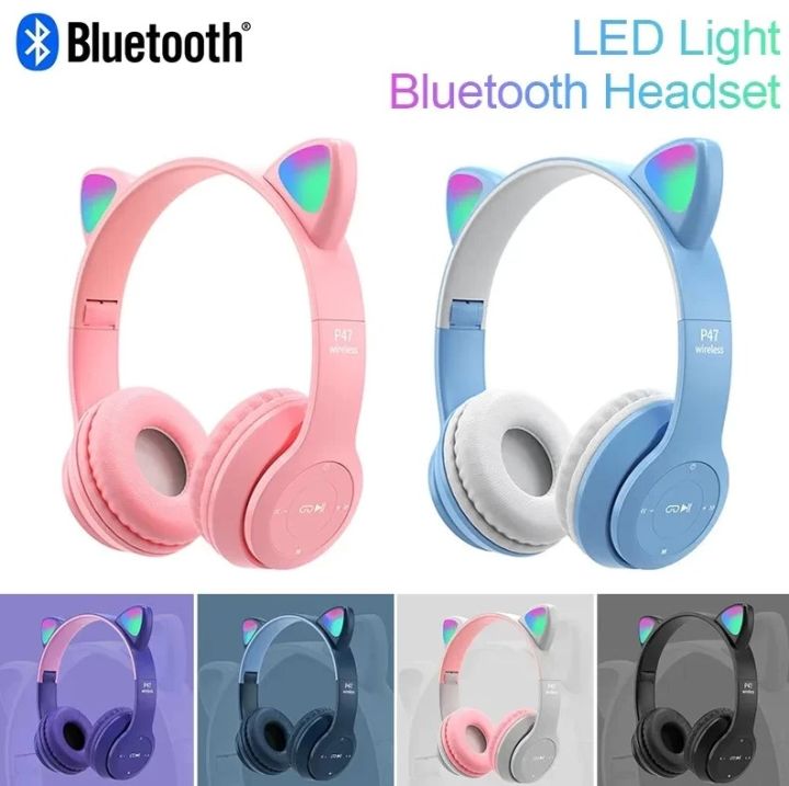 New Cat Ear Design Bluetooth 5.0 P47M Headphone Wireless Headband Earphone Hands Free Music Headset With MF/TF (Features P47 Solo XB450)