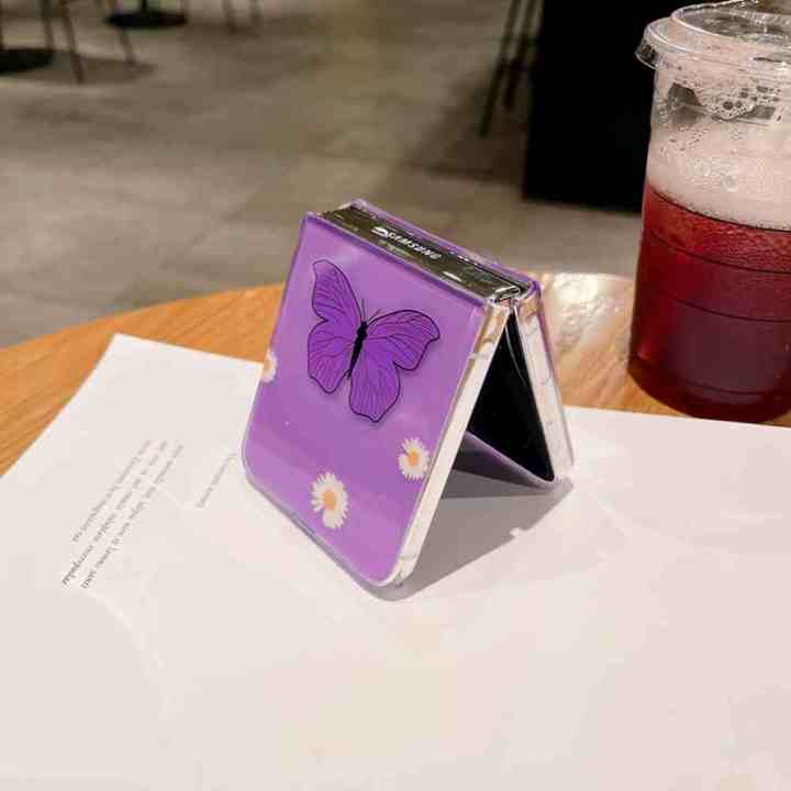 HODON%20Fashion%20Cute%20Purple%20Butterfly%20Clear%20Phone%20Case%20For%20Samsung%20Galaxy%20Z%20Flip%205%205G%20ZFlip4%20Flip3%20Cases%20Ultra%20Thin%20Hard%20Back%20Cover%20-%20Image%205
