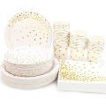 paper plates White Gold Party Supplies Disposable White Paper Plates Dinnerware Gold Dots Plates Cups Wedding Birthday Party Baby ShowerParty Tableware. 