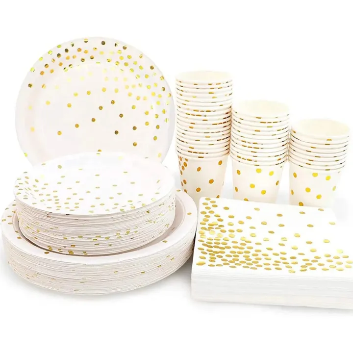paper%20plates%20White%20Gold%20Party%20Supplies%20Disposable%20White%20Paper%20Plates%20Dinnerware%20Gold%20Dots%20Plates%20Cups%20Wedding%20Birthday%20Party%20Baby%20ShowerParty%20Tableware%20-%20Image%202