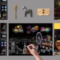 4pcs/set 29.5*21.5cm A4 Magic Scratch Painting DIY manual Famous City Building Night View Scraping Paiting Drawing Toys For Kids. 