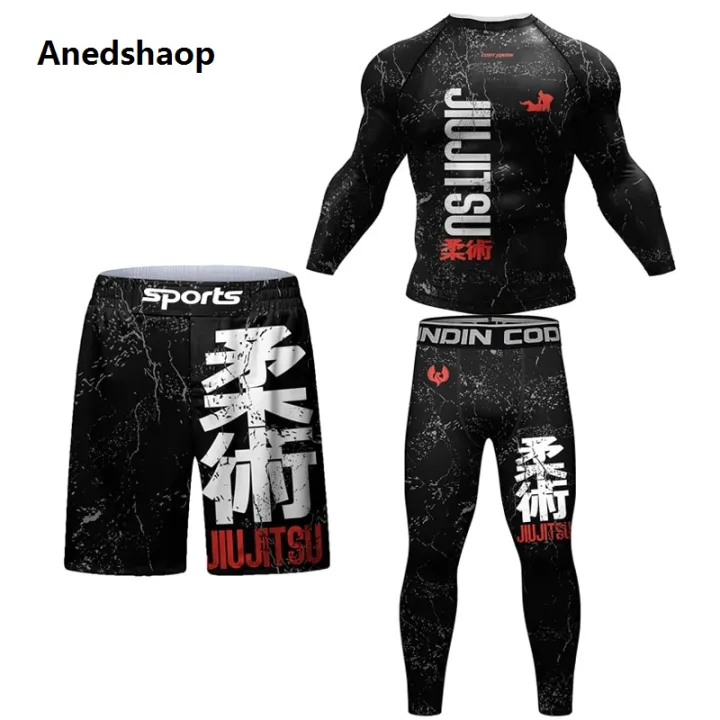 Anedshaop%20New%20Jiu%20Jitsu%20Rashguard%20MMA%20T-shirt%20+Pants%20For%20Men%204PCS/Set%20Brazilian%20Profesional%20Grappling%20Bjj%20Boxing%20Rash%20Guard%20Sport%20Clothing%20Gym%20Shorts%20-%20Image%203