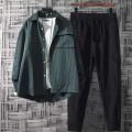 Men's Clothing New Long Sleeve Shirt Trendy with a Set of Casual Suit Fashion ins Hong Kong Style Coat for Men Summer. 