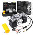 Double Cylinder portable vehicle compressor with tire patch repair kit case. 