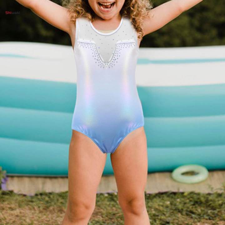 Girls Gymnastics Leotards Athletic Clothes Dance Leotards Tulle Splicing Sleeveless Ballet 6