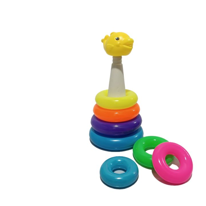 Plastic Baby Kids Stacking Stack Up Educational Toy Rainbow Ring Tower Construction Toys Tower Ring 7 Plastic Rainbow Color Stacking Ring Tower Toy Kids Baby's Bath Tub Floating Toy