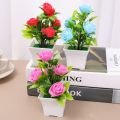 Mini Artificial Foam Rose Flower Potted Realistic Artificial Green Grass Plants Bonsai For Home Office Table Decoration. 