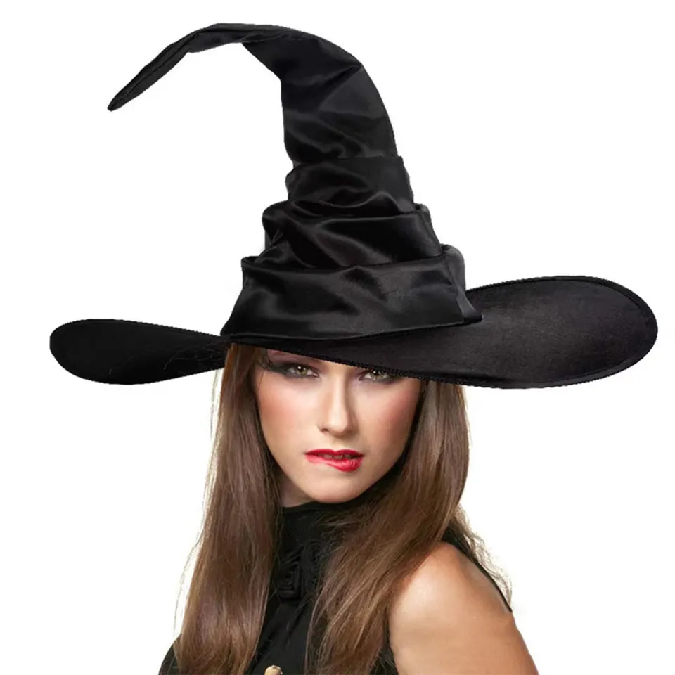 Classic Black Witch Hat Halloween Pleated Witch Hat Masquerade
