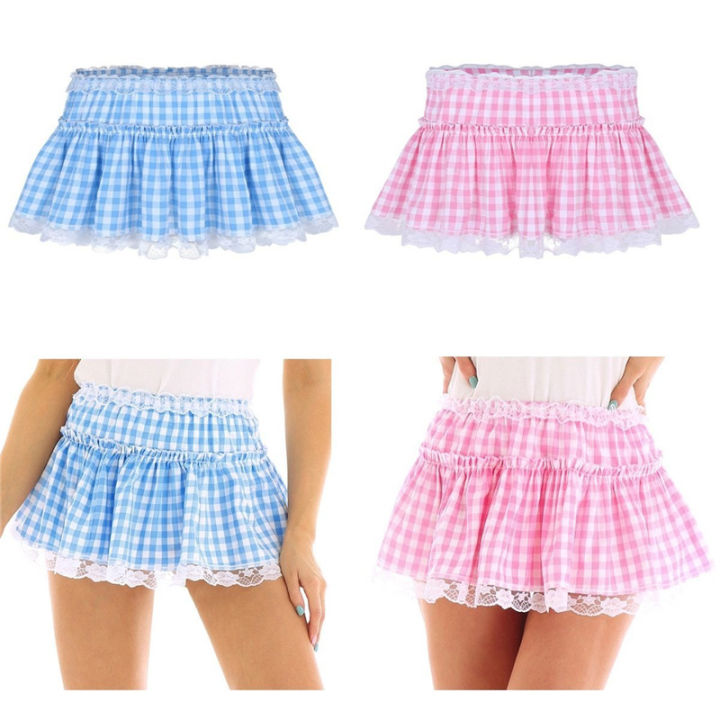 Women%20Y2K%20Lace%20Mini%20Skirt%20Summer%20Plaid%20Gingham%20Ruffle%20Short%20Fairy%20Princess%20Low%20Rise%20Pleated%20A-line%20Skirts%20Lolita%202000s%20-%20Image%204
