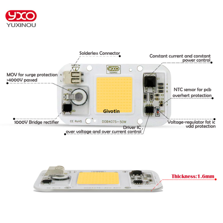 YXO YUXINOU DOB LED COB Chip 50W 40W 30W 20W 10W AC 220V No need driver ...