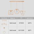 3 Heads Pendant Light Modern Geometry Wooden Hanging Lamp for Restaurant Living Room Kitchen Lighting Fixture. 