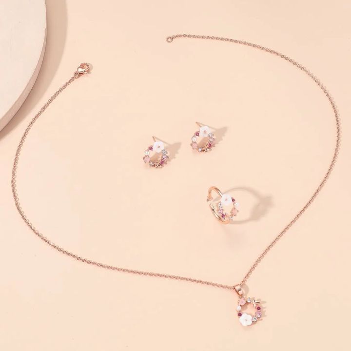 %E3%80%90hot%E3%80%91%204%20Pieces%20Rose%20Gold-Color%20Lady%20Flower%20Fashion%20Accessories%20Zircon%20Simple%20Ornate%20Exquisite%20Necklace%20Ring%20Earrings%20Jewelry%20Set%20-%20Image%203