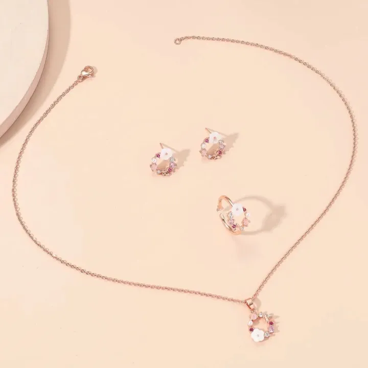 %E3%80%90hot%E3%80%91%204%20Pieces%20Rose%20Gold-Color%20Lady%20Flower%20Fashion%20Accessories%20Zircon%20Simple%20Ornate%20Exquisite%20Necklace%20Ring%20Earrings%20Jewelry%20Set%20-%20Image%203