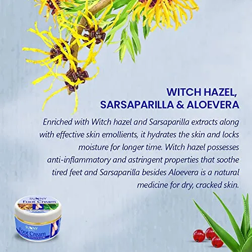Sunny%20Foot%20Cream%20With%20Witch%20Hazel,%20Sarsaparilla%20&%20Aloevera%20%7C%20Moisturizes%20&%20Exfoliates%20Rough%20Dry%20Skin%20%7C%20Quickly%20Absorbs,%20Softens%20Feet%20Skin%20%7C%20Locks%20Moisture%20and%20Prevents%20Cracks,%20For%20Women%20&%20Men%20100gm(FROM%20INDIA)JEZ%20-%20Image%202