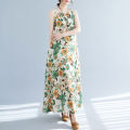 Yfashion Summer Sleeveless Tank Dress For Women Cotton Bohemian Printing Cotton Linen Long Skirt Loose Casual Dress. 