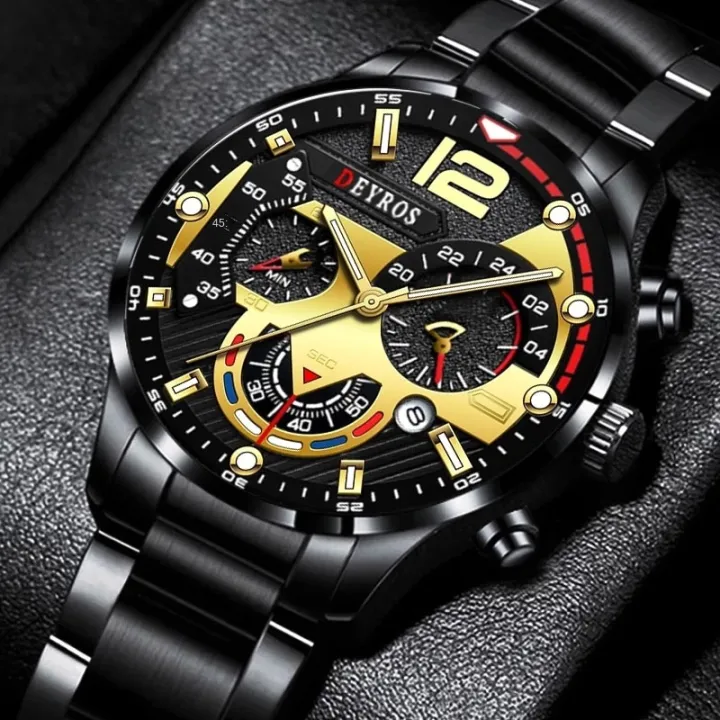 【Miga Plaza】Luxury Fashion Mens Watches Stainless Steel Quartz Wristwatch Calendar Luminous Clock Men Business Casual Watch Reloj Hombre
