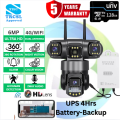 12MP AI-Powered PTZ IP Security Camera with 3-Lens Panoramic View, 10X Digital Zoom, Waterproof, Night Vision, WiFi & 4G SIM, Battery Backup - New. 
