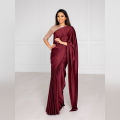 Satin Plain Saree Women's Traditional Indian Dress in Rich Colors with Blouse Piece. 