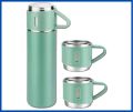 Green Vacuum Flask Set, 3 in 1 Vacuum Insulated Thermo Flasks 500ml with 3 cups Gift Set (in Gift Box). 