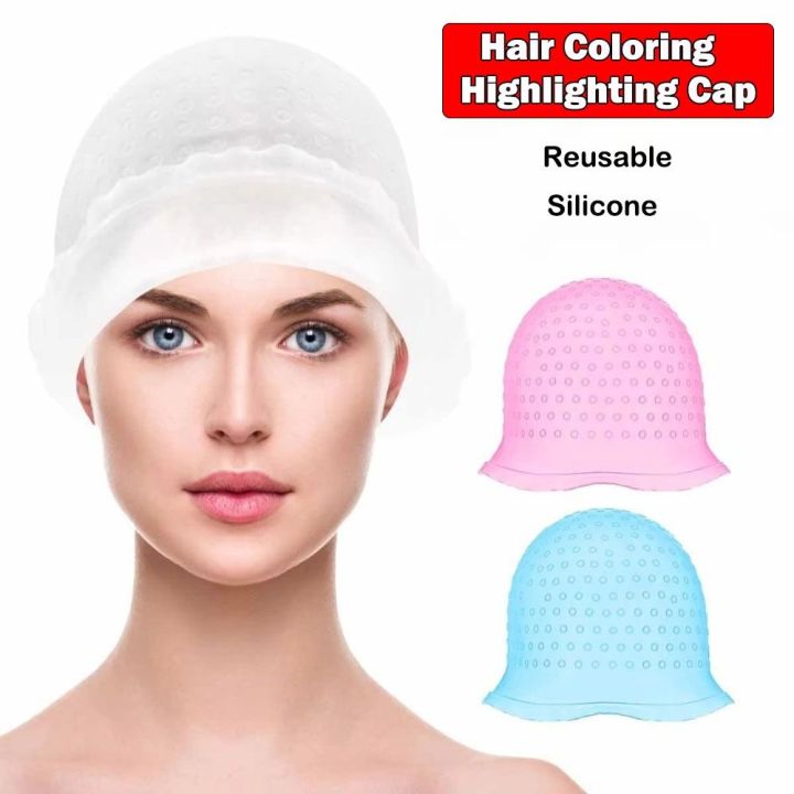 Soft Silicone Hair Coloring Highlighting Cap With Hook Reusable Dye Hat Caps Hair Hairstyling Tools
