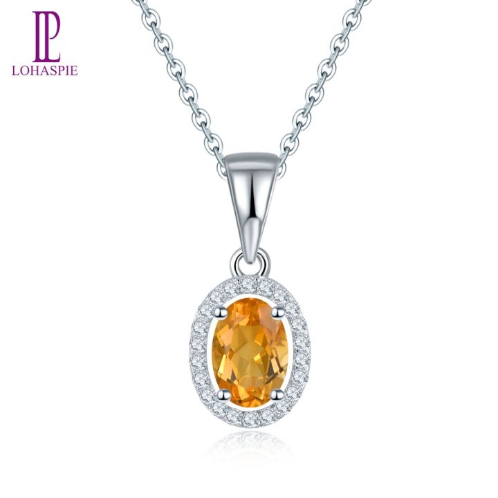 Yellow Citrine Pendant Natural Gemstone Solid 925 Sterling Silver Chain Fine Elegant Cubic Zirconia Jewelry