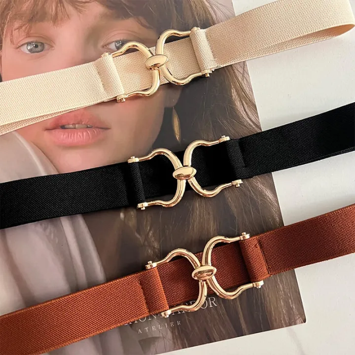 Wide%20Gold%20Metal%20Buckle%20Belt%20For%20Women%20Lady%20Retro%20Solid%20Color%20Elastic%20Skinny%20Waist%20Belts%20Simple%20Dress%20Shirt%20Decorative%20Waistband%20-%20Image%205