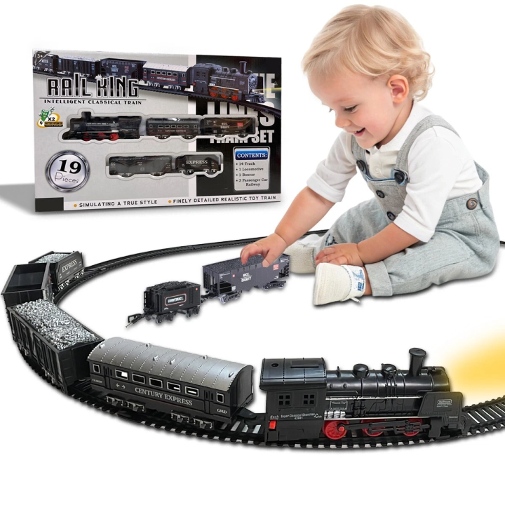 Toys Train With Rails Rail King 19 Piece Intelligent Classical Train Set for Kids Realistic ...