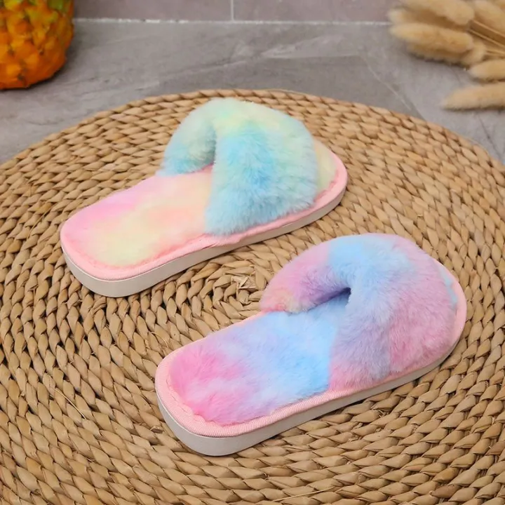 Home%20Children%20Parent-Child%20Fluffy%20Slippers%20Boys%20and%20Girls%20Colorful%20One-Word%20Autumn%20and%20Winter%20Floor%20Indoor%20Plush%20Slippers%20Rainbow%20-%20Image%207
