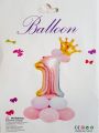 Number One Foil Balloon with Crown and 8 Balloons Set for Baby's 1st Birthday Decoration Combo for Birthday Party. 
