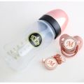 240ml Rose Gold Baby Bottle And Pacifier Set With Chain Clip 26 Letters Bling Pacifier Kit BPA Free. 