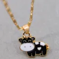 Fashion Enamel Cows Cattle Pendant Necklace Best Friends Kawaii Cute Necklace Golden Chain Choker For Women Girls Gifts. 