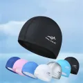 Adult Elastic Waterproof PU Protect Ears Long Hair Sports Solid Swimming Caps. 