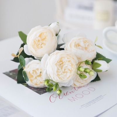 【Folio & Light】1 Bouquet 9 Heads Artificial Peony Tea Rose Flowers ...